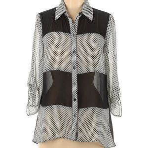 AB Studio Black Sheer Long Sleeve Blouse Size M